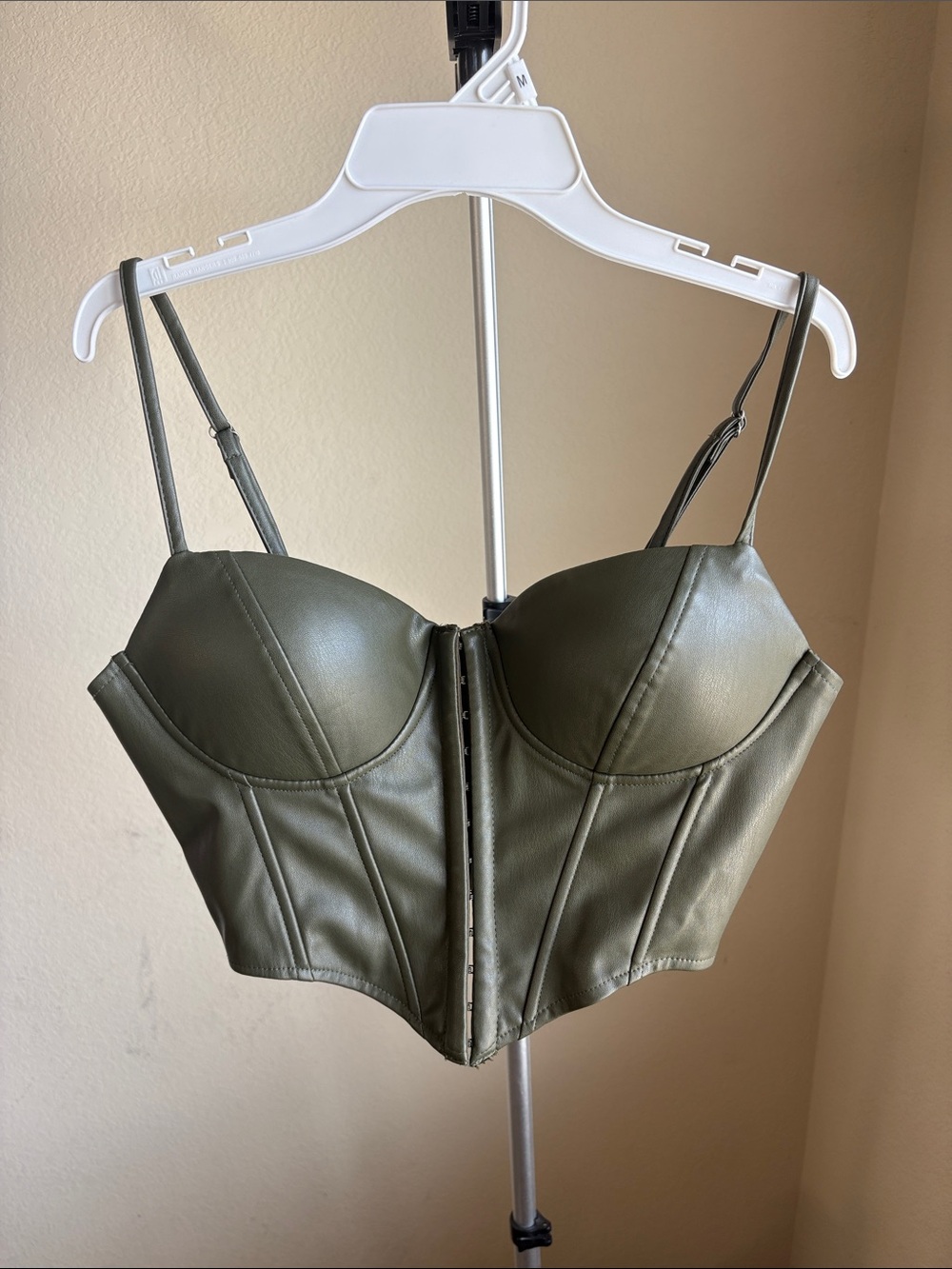 Windsor Olive Green Faux Leather Bustier Crop Top